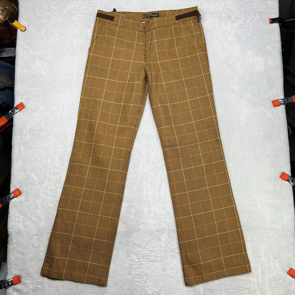 Vintage Volcom Gals Dress Pants Mustard Yellow Houndstooth Plaid Classic - 32X32
